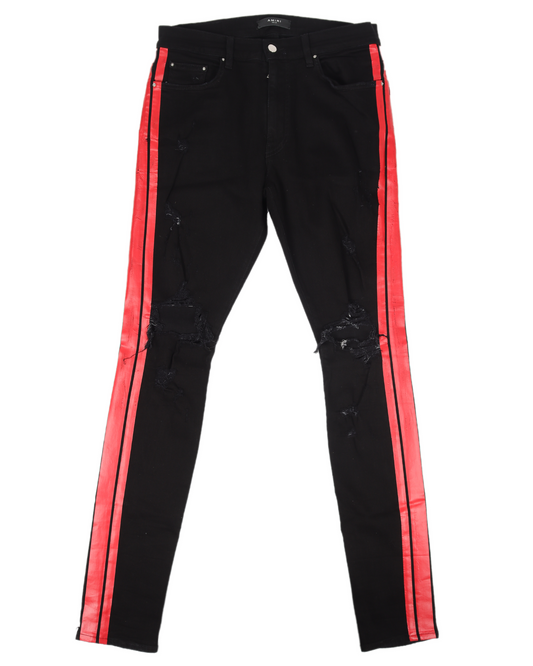 Black Track Denim Red Stripes