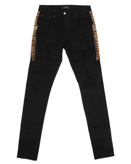 Black Denim/Leopard Print