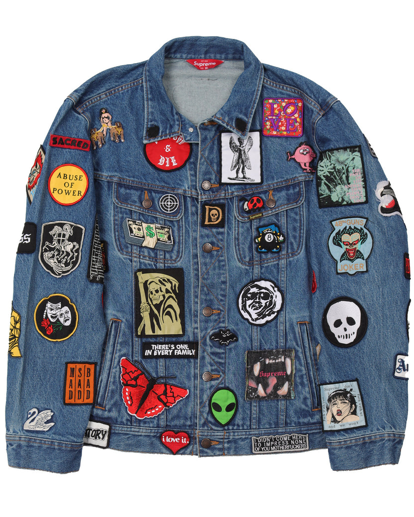 Supreme Patches Denim Trucker Jacket M Blue SS18 NWT Authentic