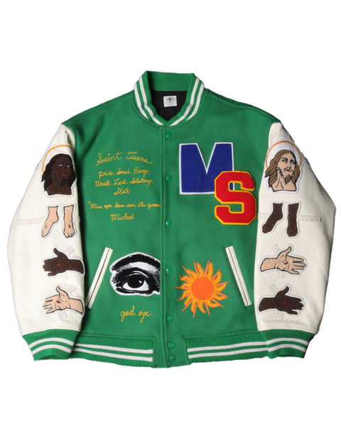 Saint Michael DENIM TEARS Stadium Varsity Jacket – Justin Reed Saint Michael DENIM TEARS Stadium Varsity Jacket – Justin Reed