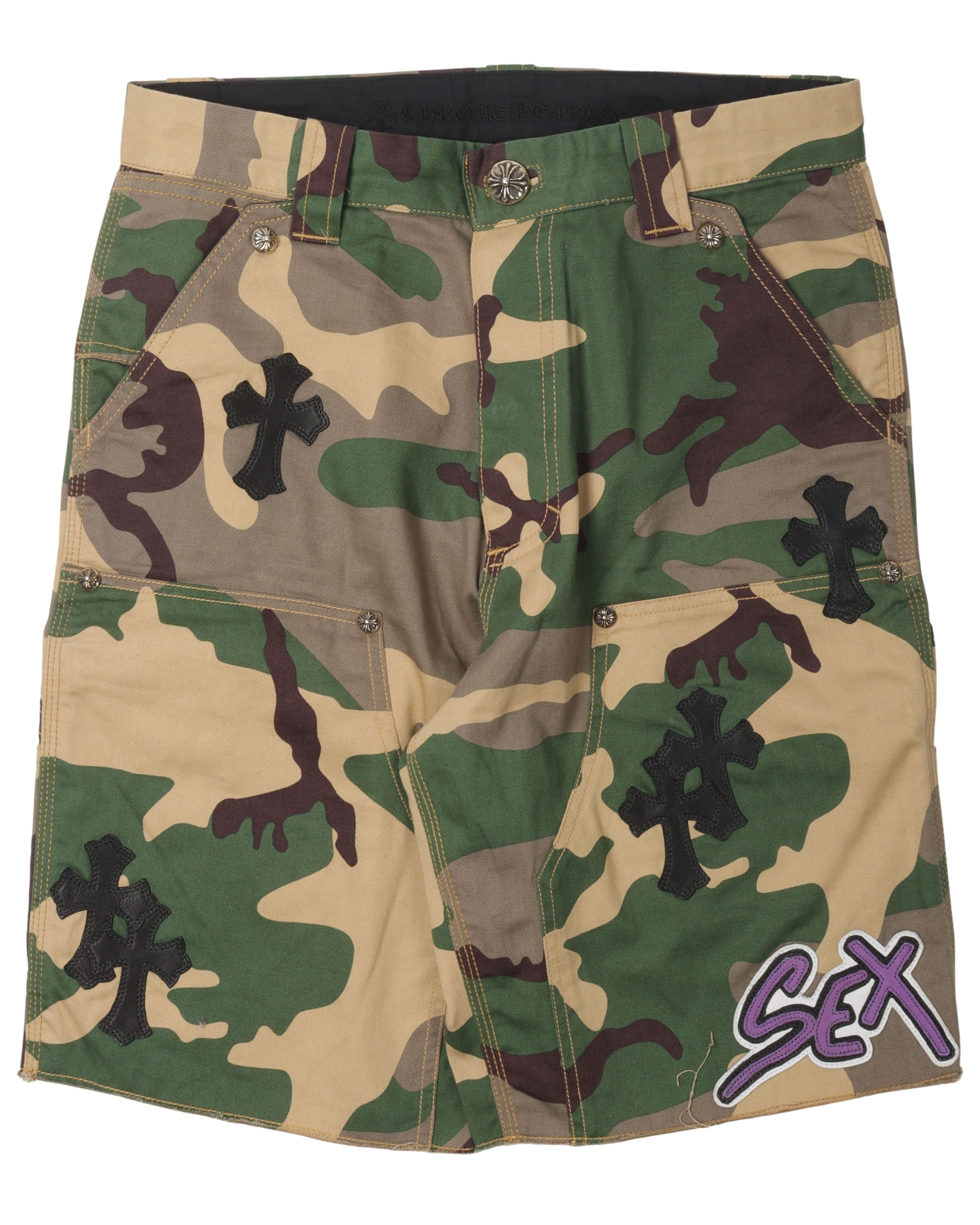 Sex Records Camo Leather Cross Shorts