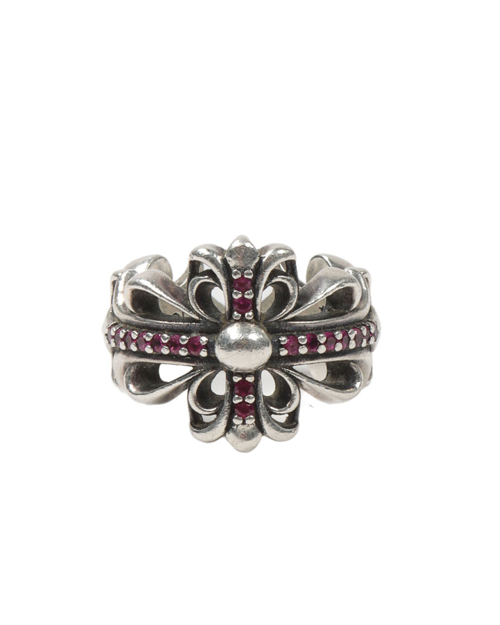 Ruby Double Floral Cross Ring