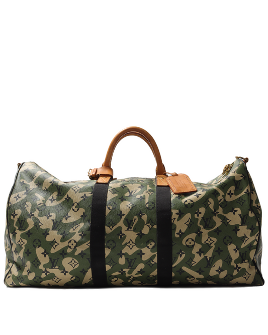 Takashi Murakami Keepall Bandouliere Monogramouflage 55 Green