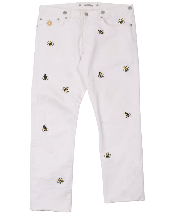KAWS Bee Embroidery Jeans White - SS19