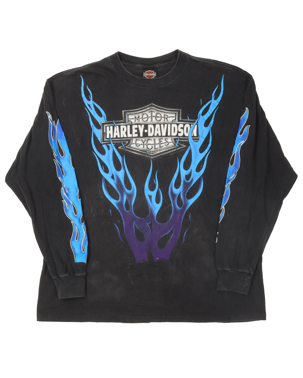 Vintage Harley Davidson Blue Flame Sleeve Long Sleeve T-Shirt 