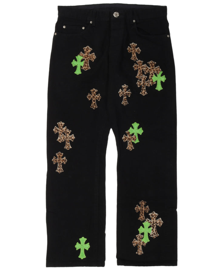 Leopard Cross Patch Jeans w/ 35 Patches