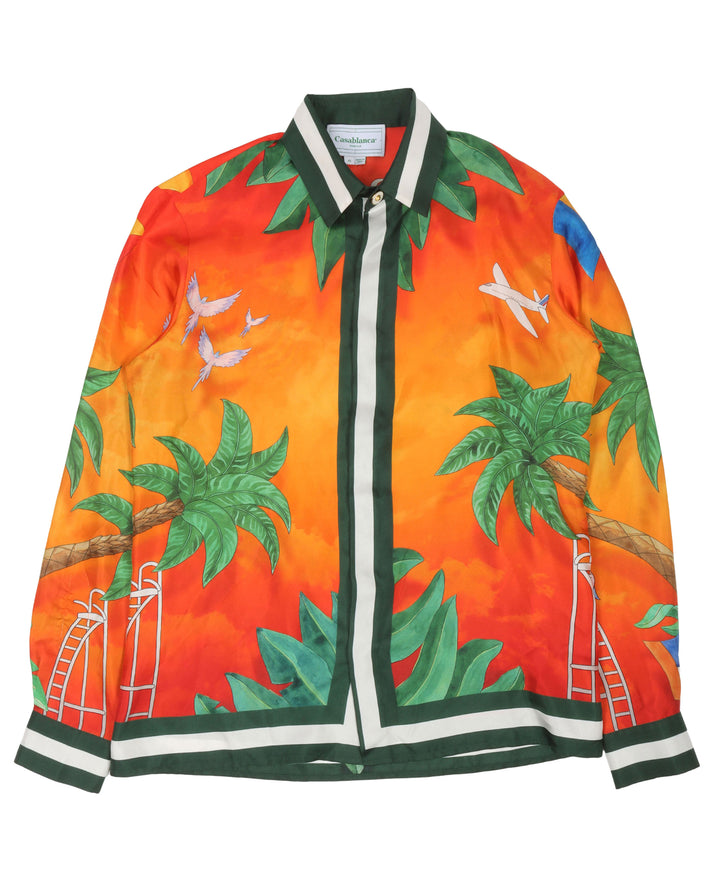 Palm Tree Sunset Silk Shirt