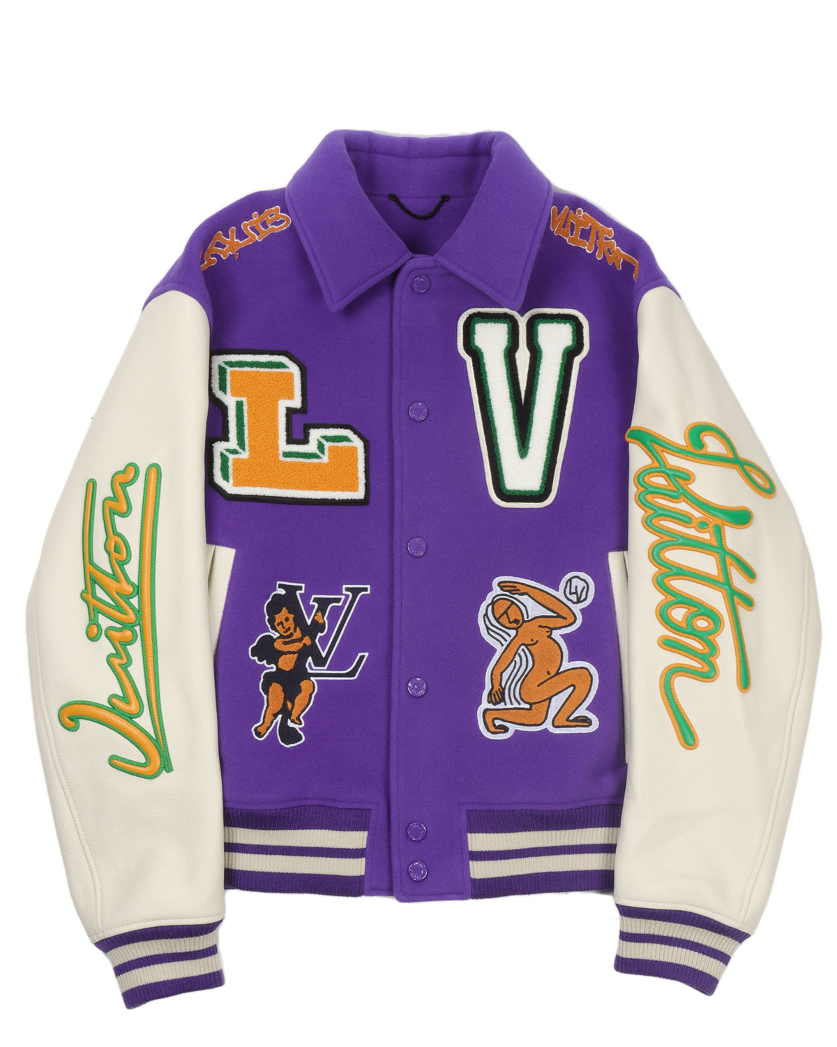 Multi-Patches Mixed Leather Varsity Blouson