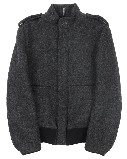 Wool Leather Sleeve Trimmed Bomber Jacket