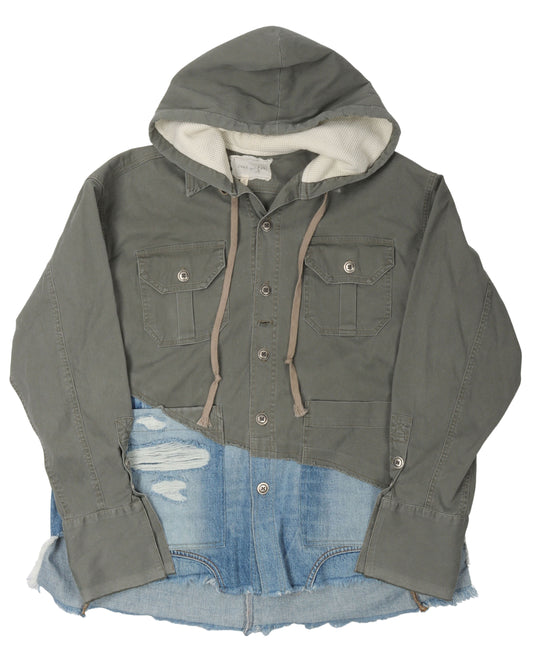 Reconstructed Denim Button Up Hoodie