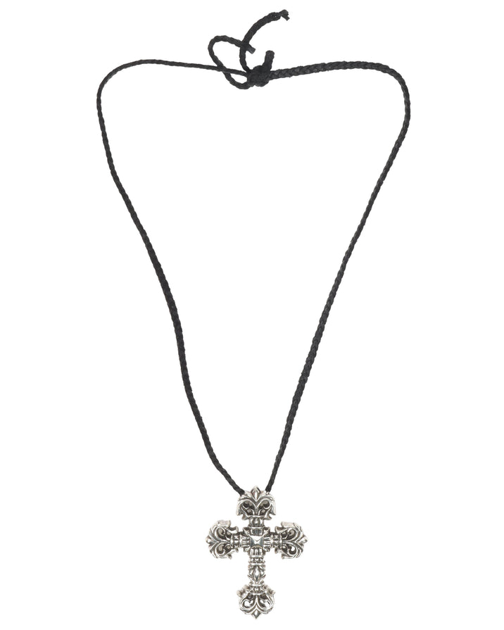 Leather Strap Silver Cross Pendant Necklace