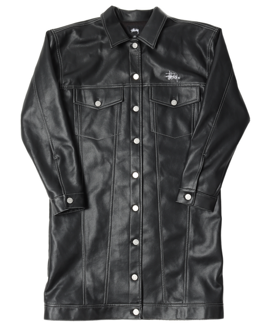 Contrast-Stitched Faux Leather Coat