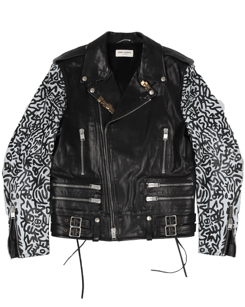 Saint Laurent FW13 Sumi Ink Club Graffiti Calf Leather Biker Jacket