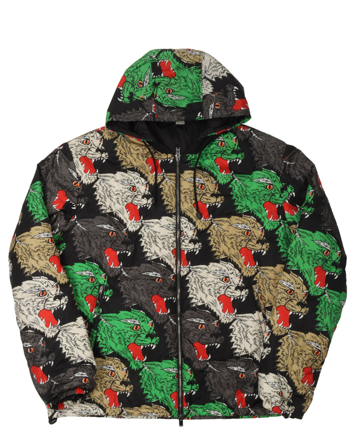 Panther Print Padded Hooded Jacket
