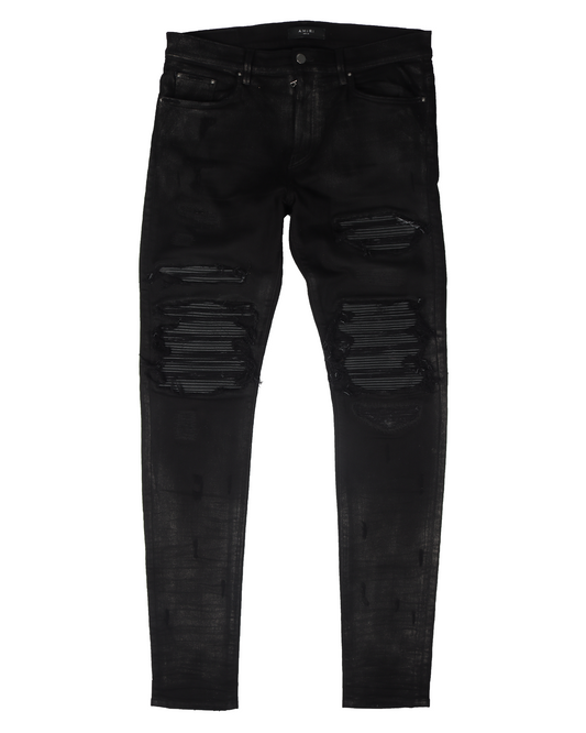 Wax Coated Distressed Denim