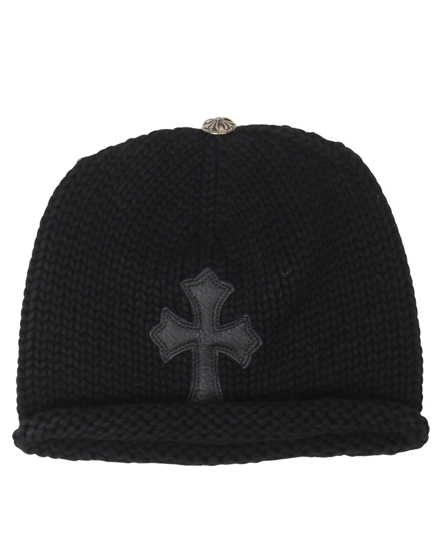 Knit Leather Cross Beanie