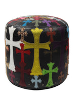 Leather Multicolor Cross Patch Stool
