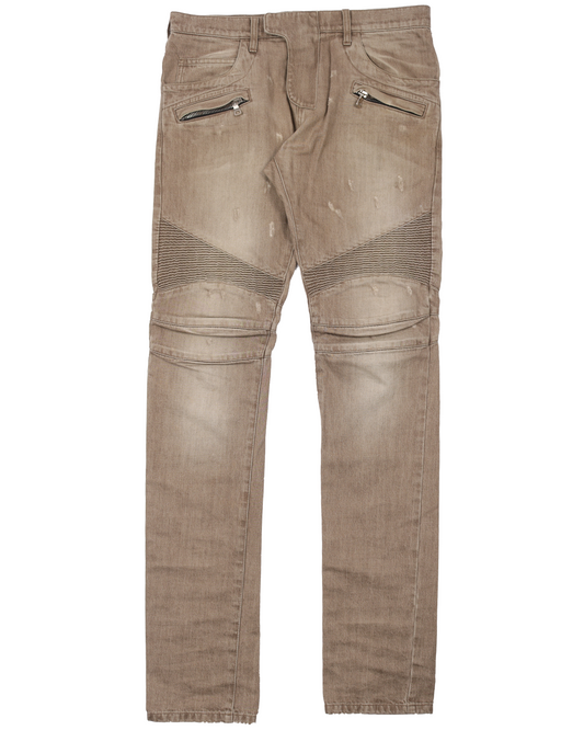 Slim Cut Faded And Ridged Denim
