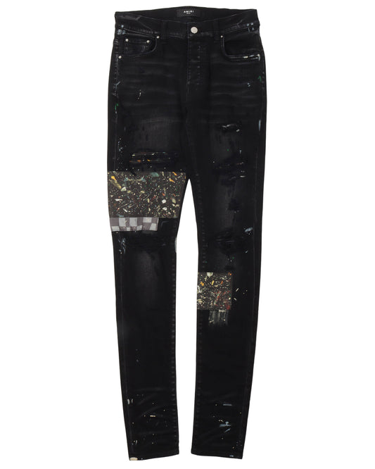 Paint Splatter Patched Jeans