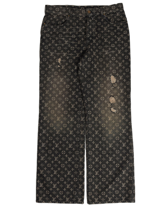 FW22 Distressed Baggy Monogram Jeans