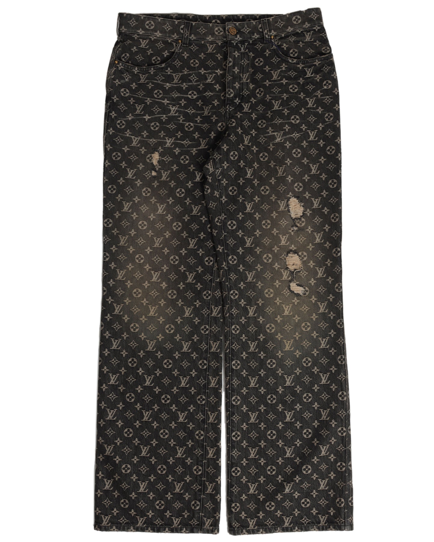 FW22 Distressed Baggy Monogram Jeans