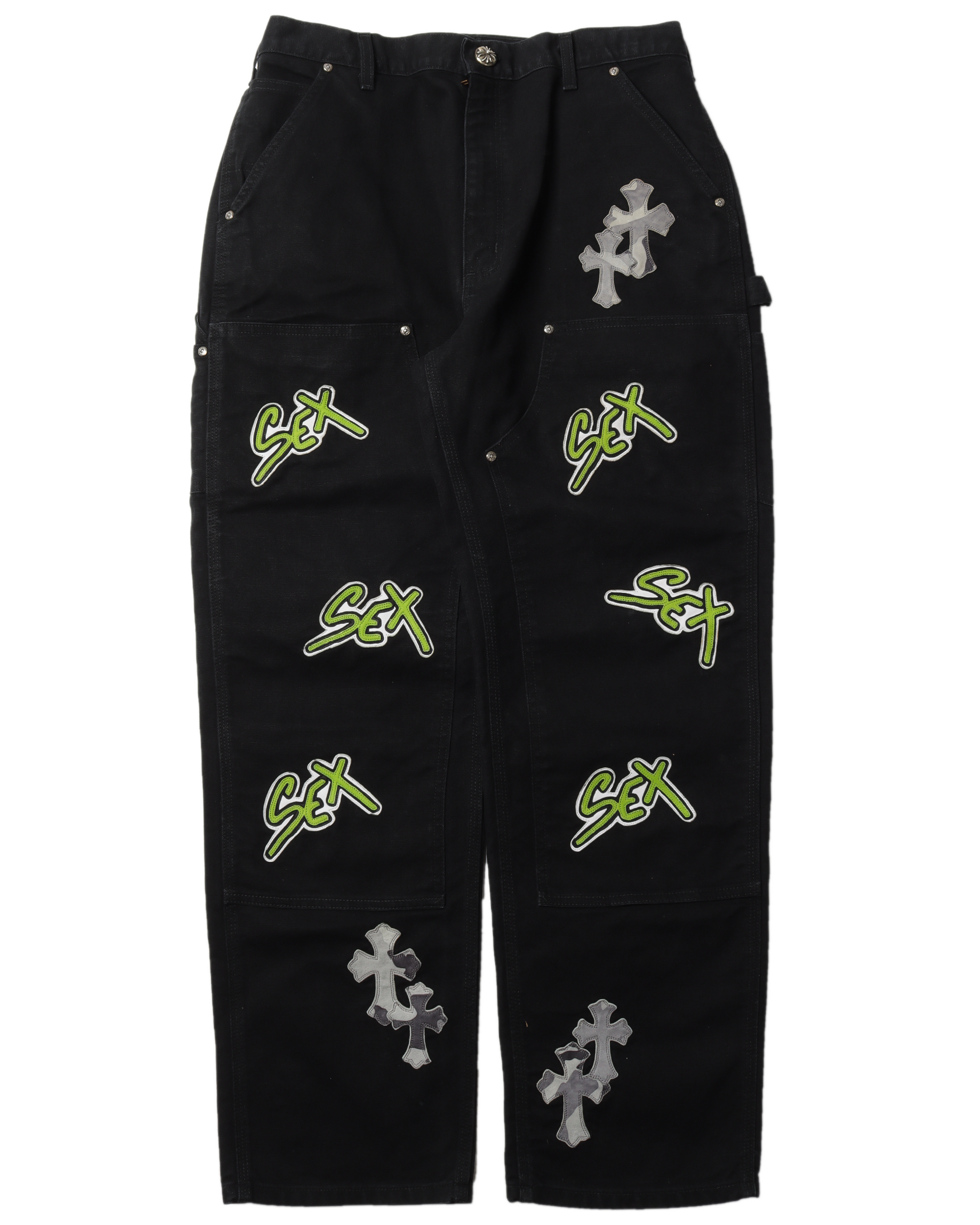 Chrome Hearts Sex Records Double Knee Cross Patch Carpenter Denim