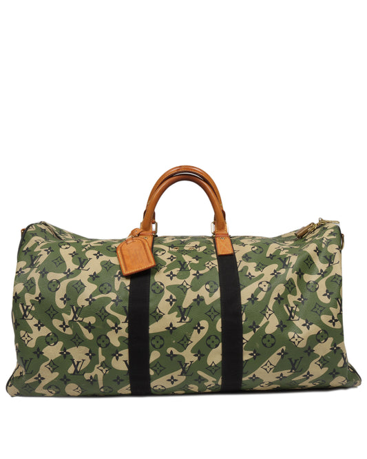 Takashi Murakami Keepall Bandouliere Monogramouflage 55 Green