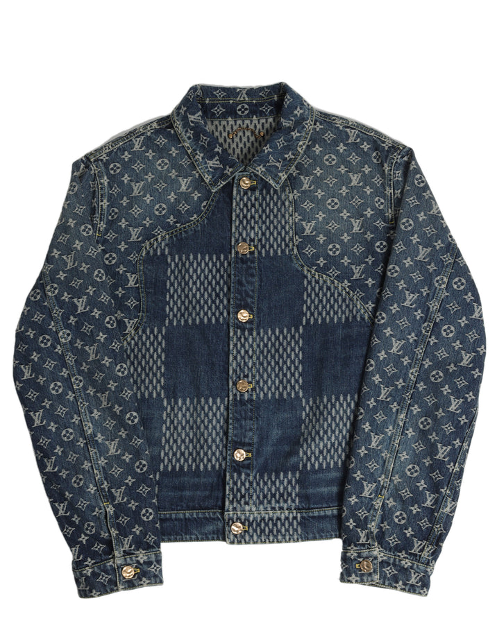 Men's Nigo Button Shirt Jacket Giant Damier Waves Monogram Fleece