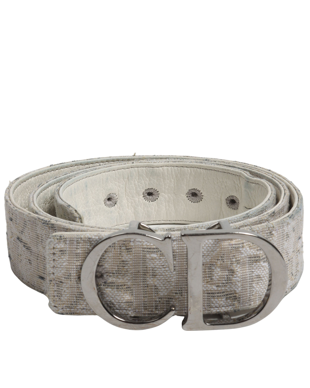Dior light brown and white Monogram Belt with Silver CD Buckle Christian Dior Grained Calfskin CD Icon Belt 95 38 White  main image 2