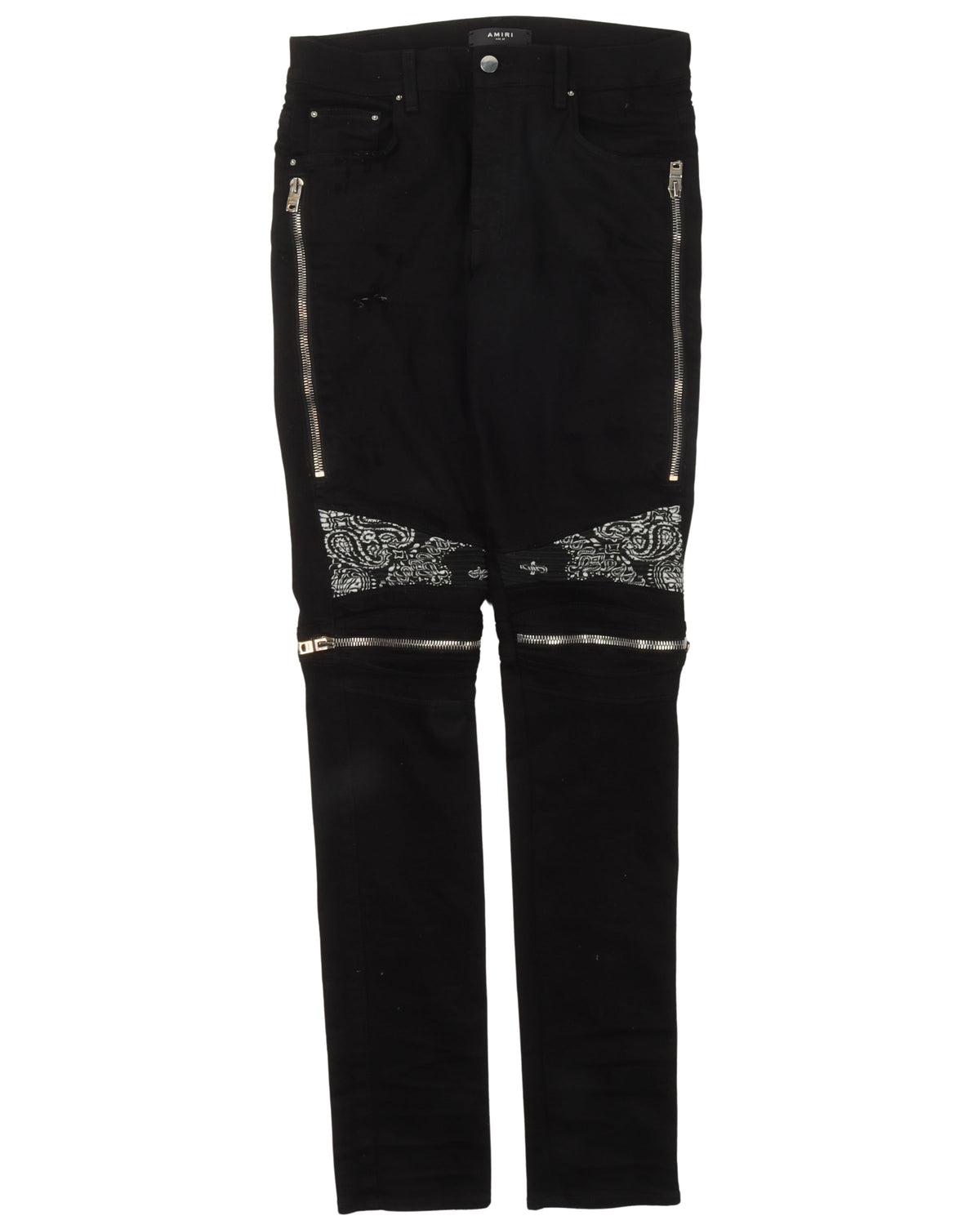 Black Paisley Biker Zip Jeans