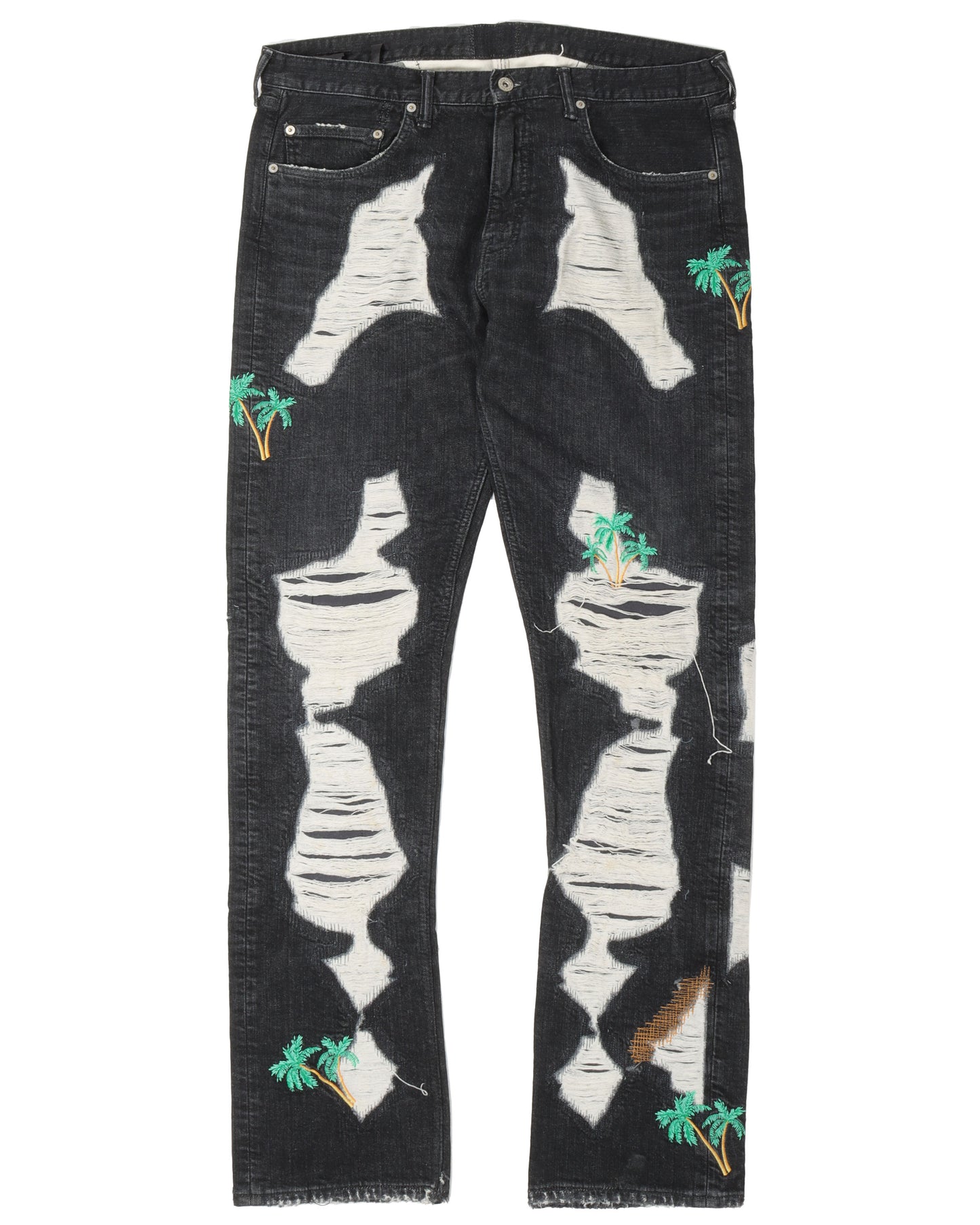 Distressed Denim Palm Tree Jeans