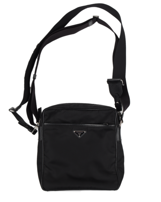 Nylon and Saffiano Leather Bag with Strap