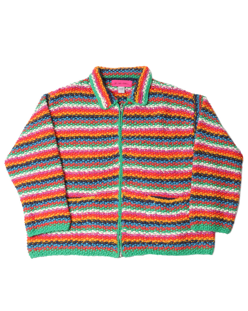 Rainbow Knitted Zip Up Sweater