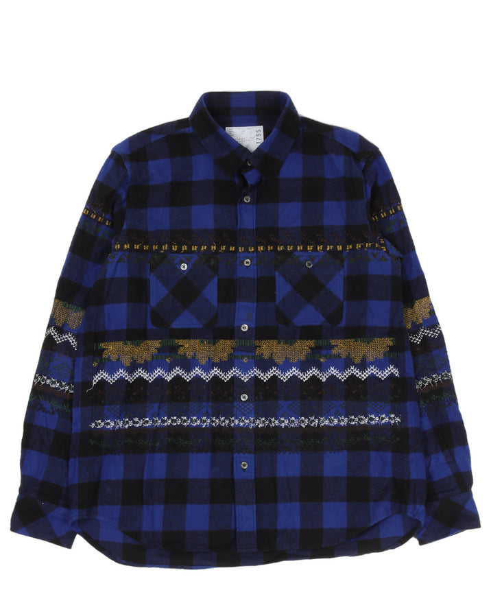 Embroidered Gingham Check Flannel Shirt