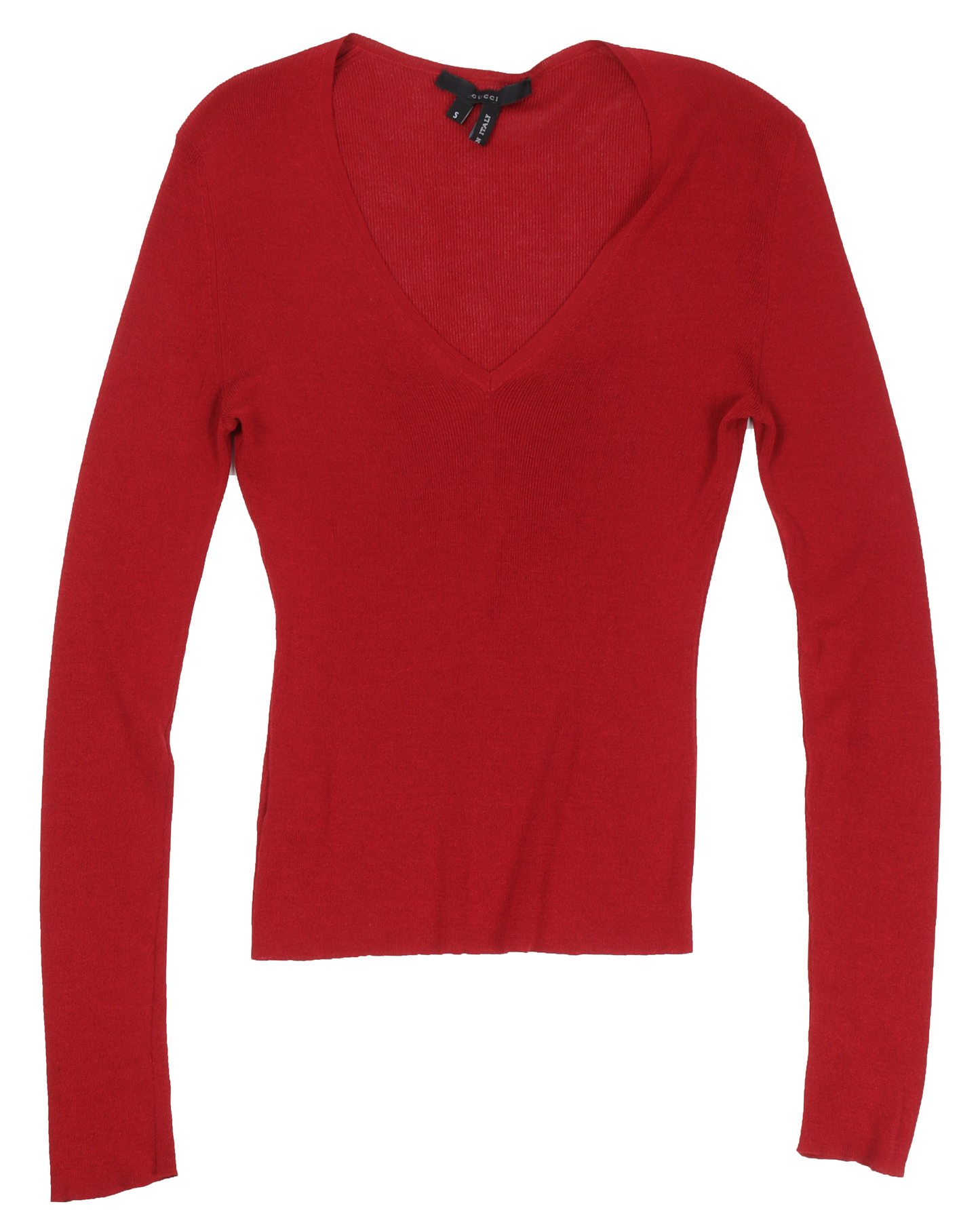 Tom Ford Era Silk Knit Long Sleeve V-Neck Top