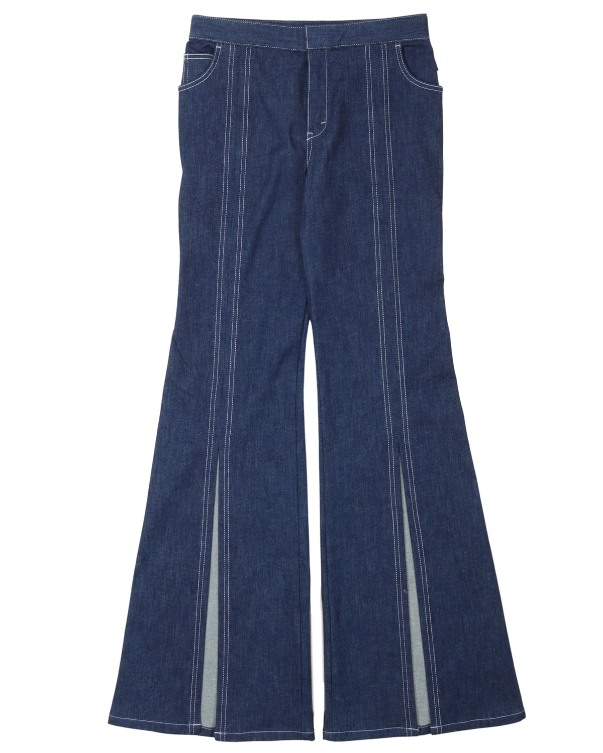 Contrast Stitched Split Bellbottom Flare Jeans