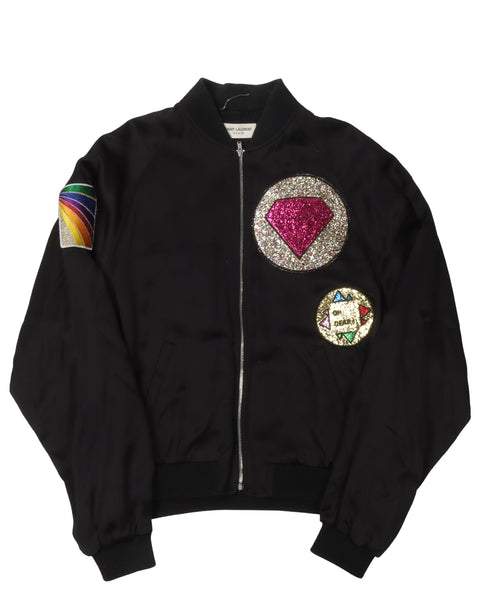 Saint Laurent Glitter Patch Viscose Bomber Jacket – Justin Reed