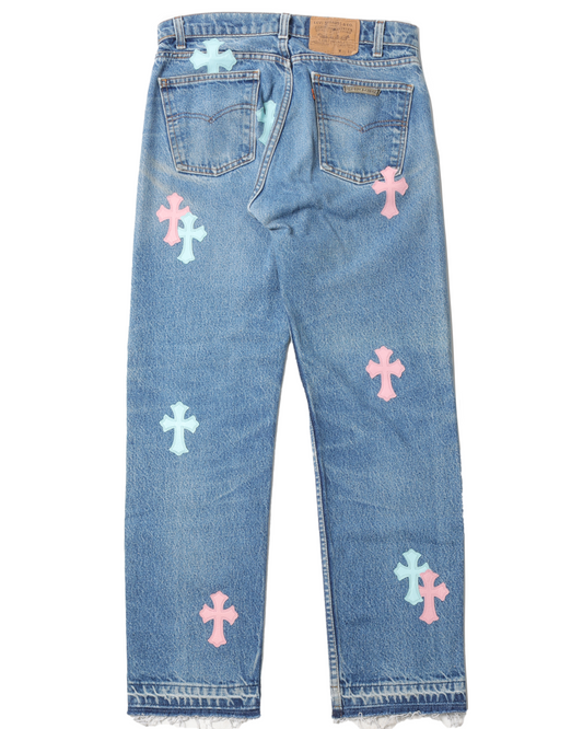 Levi Pink And Blue Cross Jeans