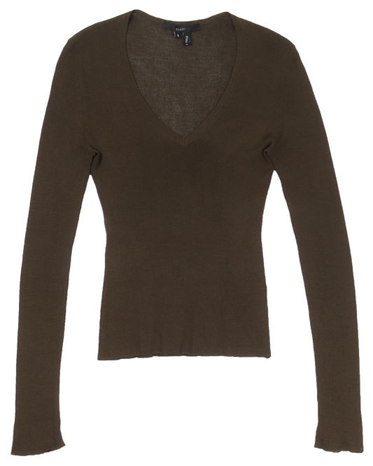 Tom Ford Era Silk Knit Long Sleeve V-Neck Top