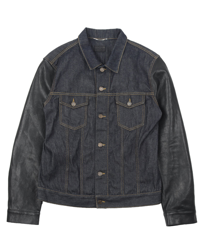 Denim Trucker Jacket w/ Leather Sleeves FW13