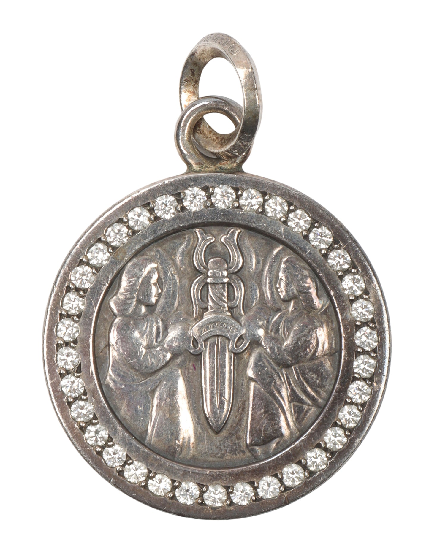 Diamond Embellished Silver Coin Pendant
