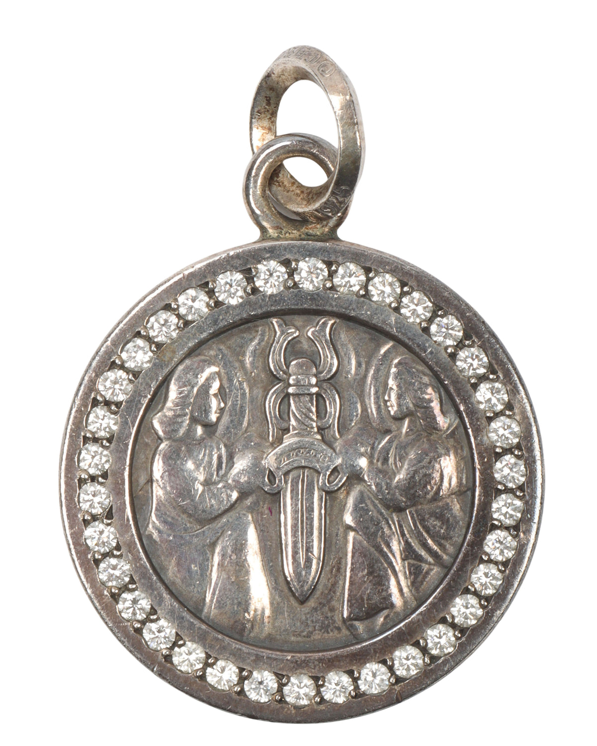 Diamond Embellished Silver Coin Pendant