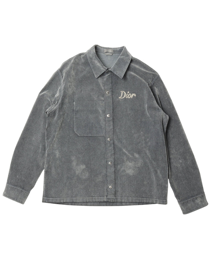 Velour Embroidered Button Up Shirt