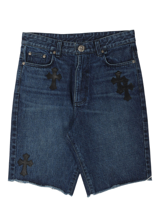 Cross Patch Cut-Off Denim Shorts