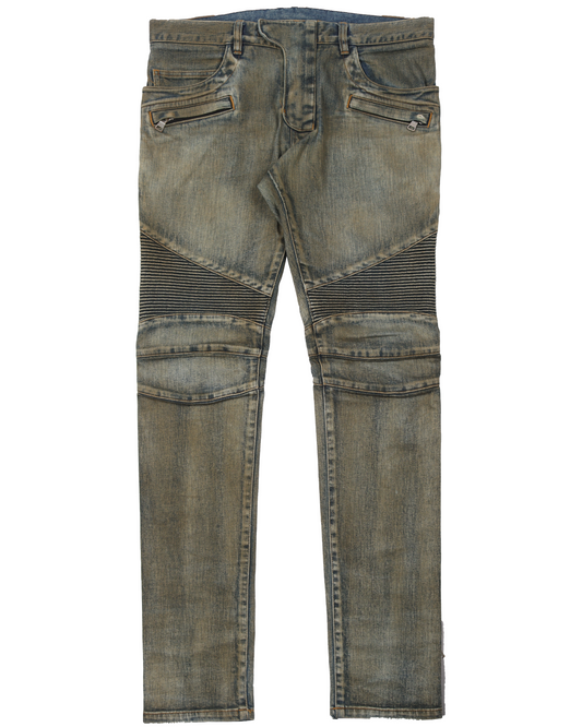 Slim Cut Faded And Ridged Denim