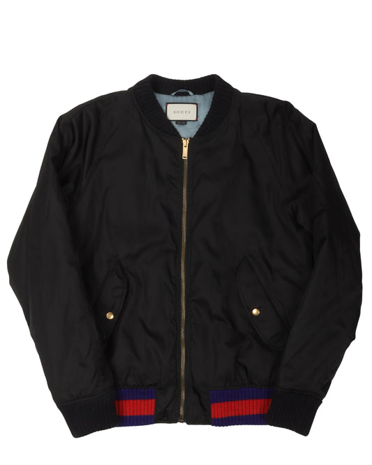 Embroidered Birds Nylon Bomber Jacket