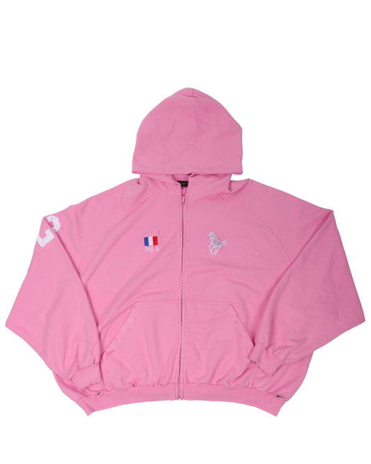 Distressed Polo Zip-Up Hoodie