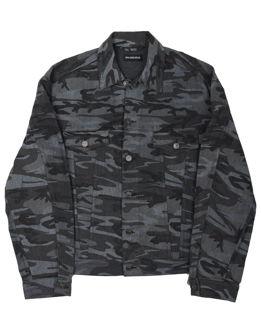 DAZY Camo Print Drop Shoulder Crop Denim Jacket