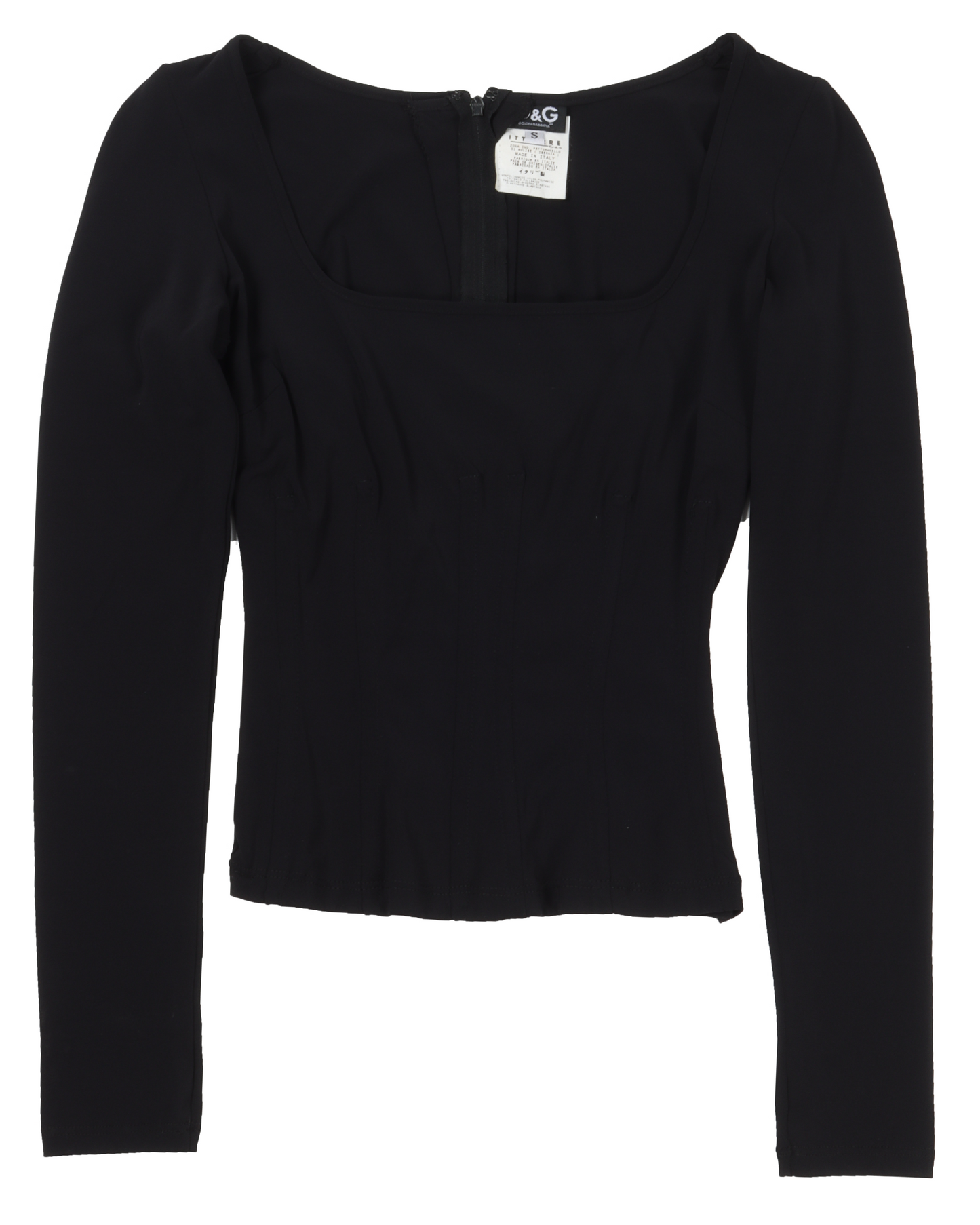Black Nylon Long Sleeve Boned Top