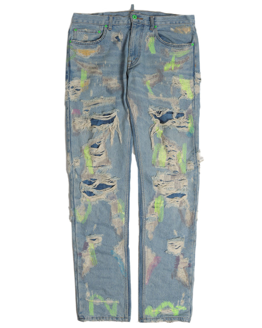 Distressed Embroidered Denim
